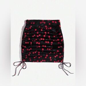 🍒 Black Stretchy Skirt with Cherries